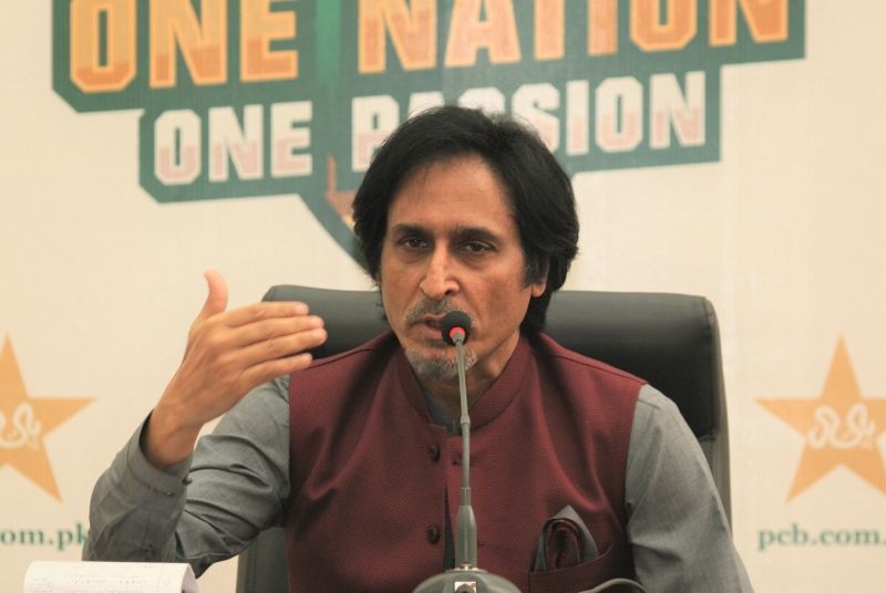 New PCB chairman Ramiz Raja addressing a press conference. Pic: PCB/ Twitter