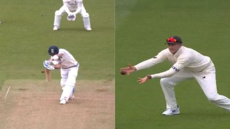 Virat Kohli (L) and Joe Root sharing a crucial moment of the Oval Test.