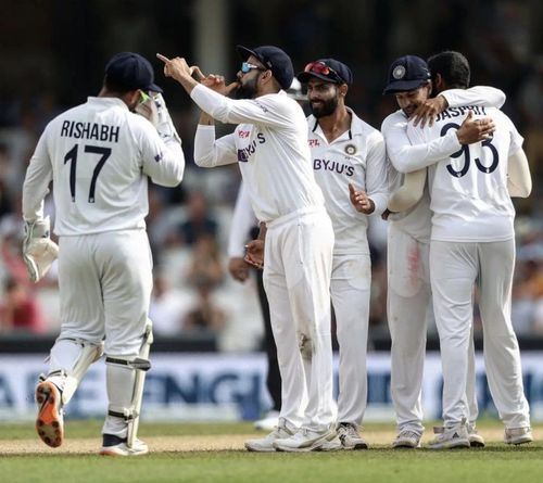 Virat Kohli and Co. celebrate Jasprit Bumrah's fiery spell at The Oval.(PC: BCCI)