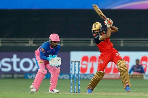 RCB's Srikar Bharat batting against RR. Pic: IPLT20.COM