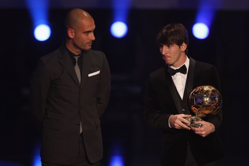 Lionel Messi (right) with the 2010 Ballon d&#039;Or.