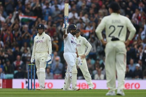 Rohit Sharma celebrates after reaching his century. Pic: Getty Images