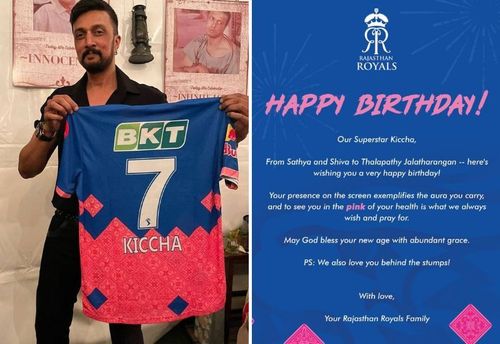 Kannada actor Kiccha Sudeep received a surprise from the Rajasthan Royals on his birthday