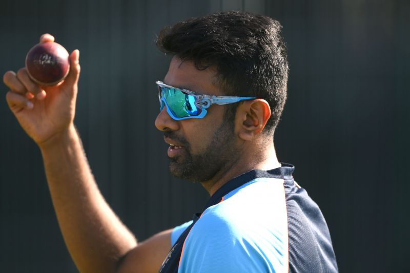 Ashwin in action during an India net session