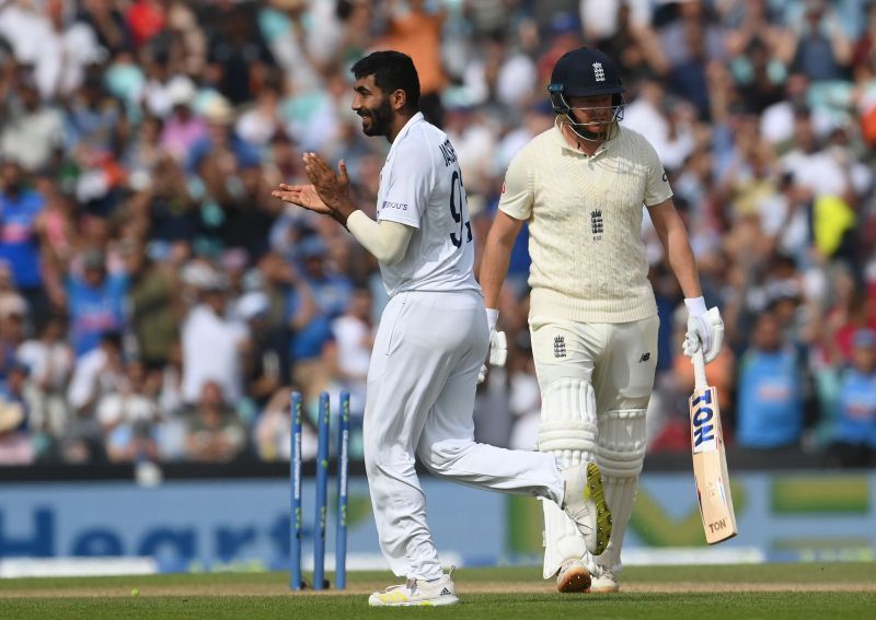 Jasprit Bumrah celebrates the wicket of Jonny Bairstow. Pic: Getty Images.