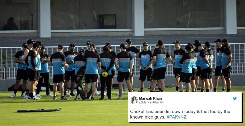 New Zealand have abandoned the tour of Pakistan. Pic: BlackCaps. (Inset) Twitter reaction of a Pakistan fan.