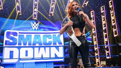 Becky Lynch cutting a promo on SmackDown