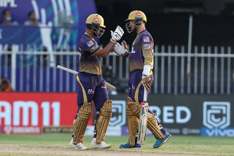 KKR&#039;s Nitish Rana and Lockie Ferguson celebrate the win over DC. (PC: IPLT20.com)