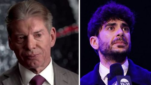 WWE Chairman Vince McMahon (right); AEW President Tony Khan (right