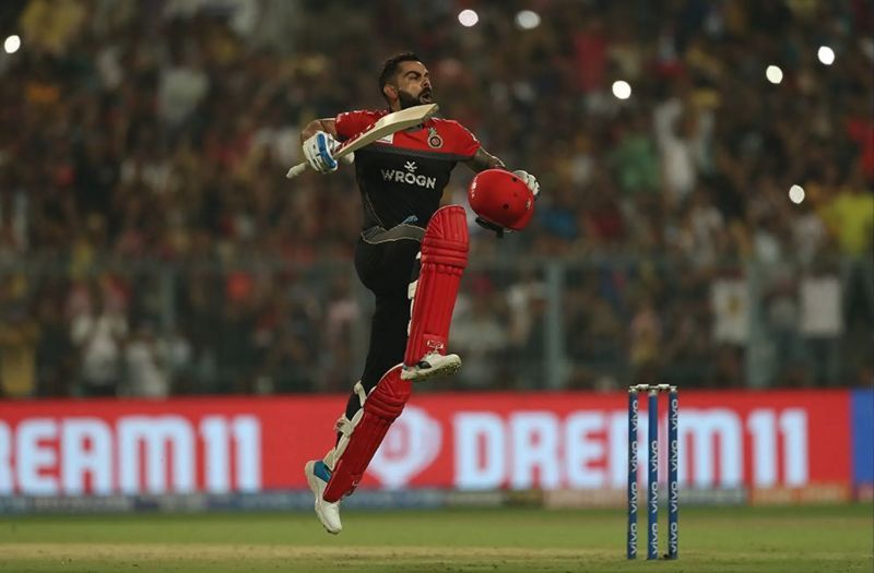 Virat Kohli celebrates his century (Image: IPL)