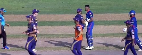 A screengrab of the altercation incident between Ravichandran Ashwin and Eoin Morgan. Pic: Twitter