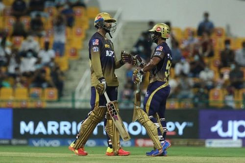 Venkatesh Iyer and Rahul Tripathi. Pic: IPLT20.COM