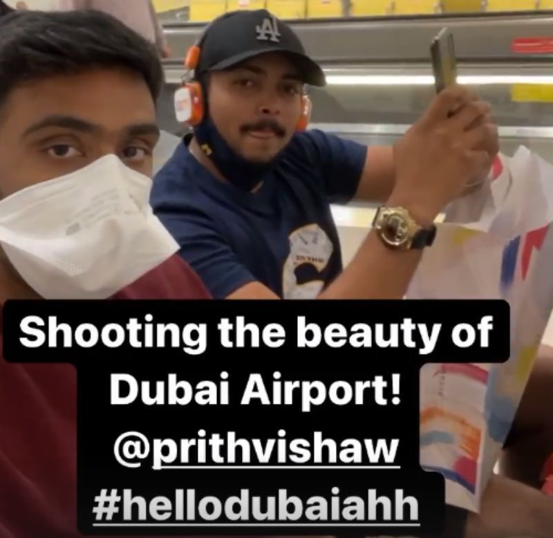 Ravichandran Ashwin and Prithvi Shaw on arrival in Dubai