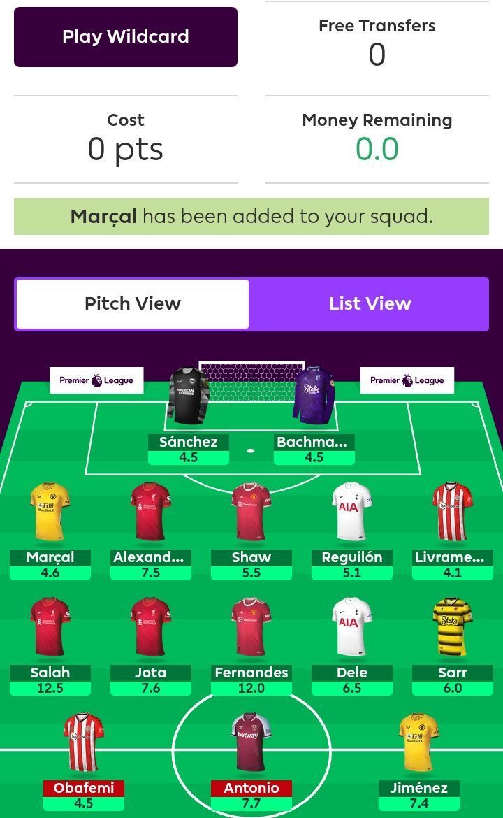 Suggested FPL Team for Gameweek 5.