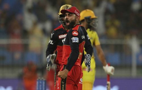 IPL 2021: Virat Kohli celebrates after taking the catch to dismiss Ruturaj Gaikwad.