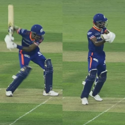 Mumbai Indians shared a clip of Hardik Pandya playing the helicopter shot