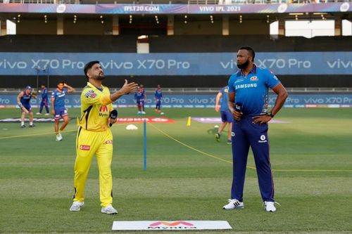 MS Dhoni and Kieron Pollard at the toss. Pic: IPLT20.COM