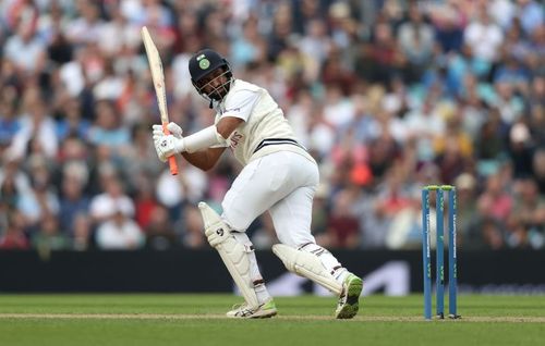 Cheteshwar Pujara in action during Day Three of the fourth LV= Insurance Test Match