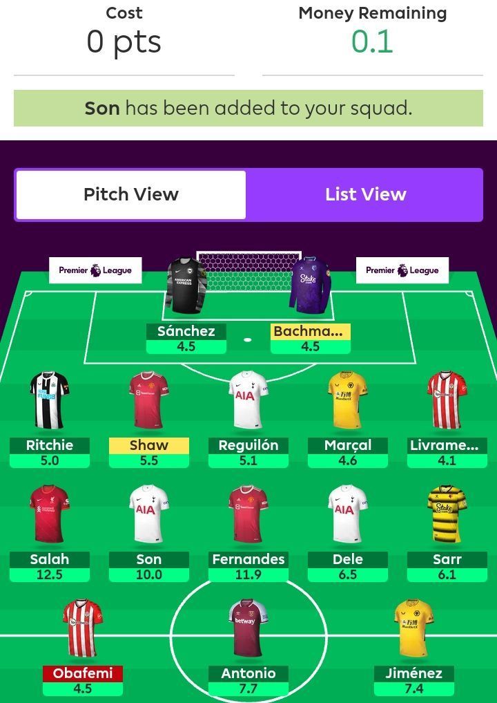 Suggested FPL Team for Gameweek 7.