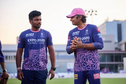 Sanju Samson(l) and Kumar Sangakkara(r) (Image: RR Twitter)