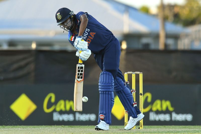 Jhulan Goswami bats during the third ODI against Australia. Pic: Getty Images