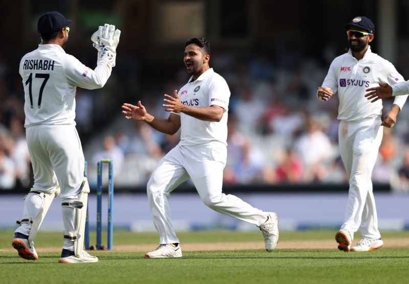 Shardul Thakur celebrates the dismissal of Joe Root at The Oval. Pic: Getty Images