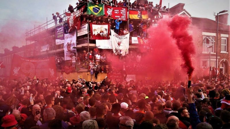 Liverpool fans gathering before a big game