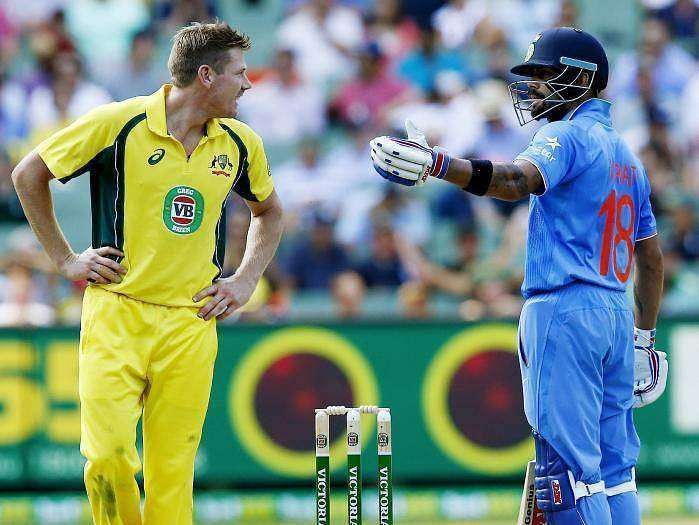 Virat Kohli and James Faulkner in a heated moment