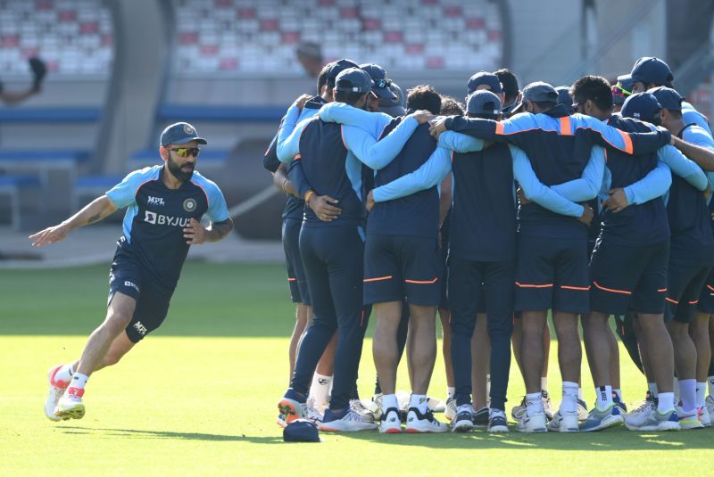 The Indian team during their first training session at Old Trafford
