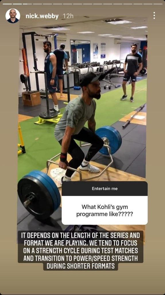 Virat Kohli undergoing strength training (Credit: Instagram)