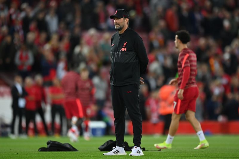 Liverpool manager Jurgen Klopp looks on before his side&#039;s fixture against AC Milan.