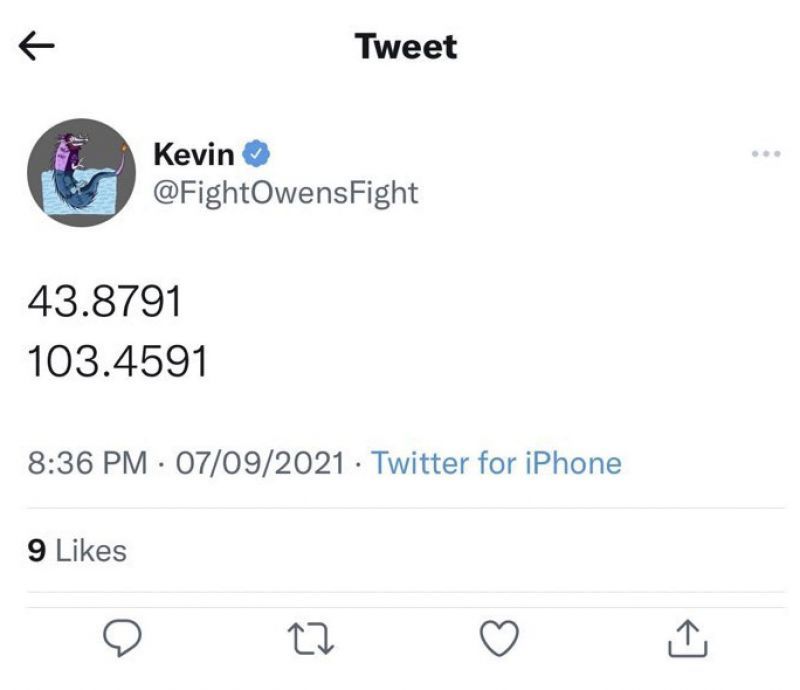 Screengrab of Kevin Owens' now-deleted tweet