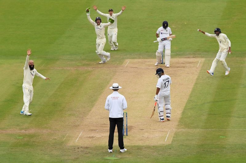 Ajinkya Rahane falls to Moeen Ali in the Lord's Test.