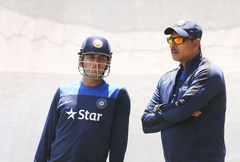 MS Dhoni and Ravi Shastri. Getty Images