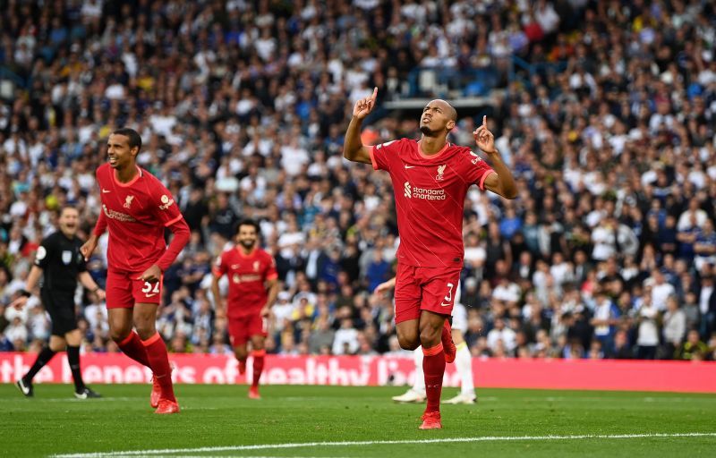 Fabinho (right) bagged a rare goal for Liverpool in his side's 3-0 win