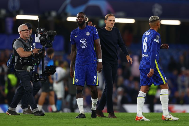 Chelsea manager Thomas Tuchel are Antonio Rudiger. (Photo by Clive Rose/Getty Images)