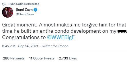 Sami Zayn posts a hilarious tweet reacting to Big E's win