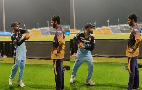 Virat Kohli giving batting tips to Venkatesh Iyer after the KKR vs RCB game on Monday