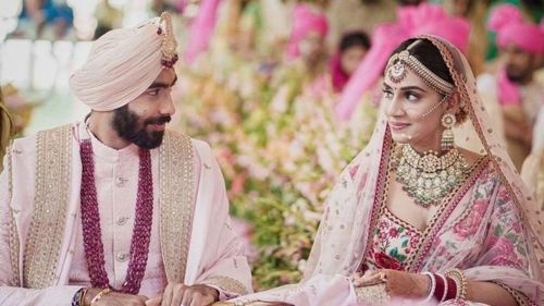 Jasprit Bumrah and Sanjana Ganeshan during their intimate wedding earlier this year.