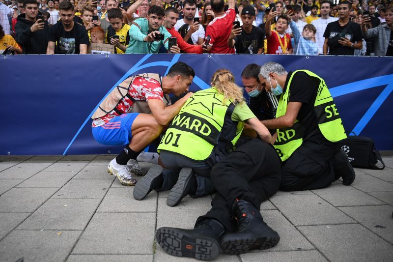 Cristiano Ronaldo&#039;s poor effort hit a steward ahead of Manchester United&#039;s UCL clash with Young Boys.