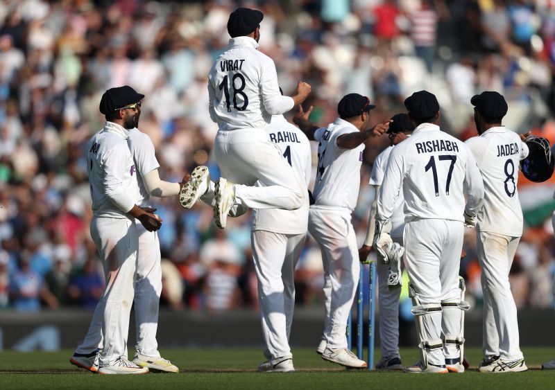 Virat Kohli's jumps for joy at The Oval. Pic: Getty Images