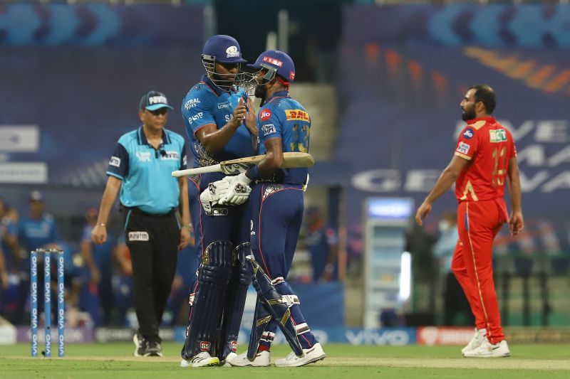 Kieron Pollard embraces Hardik Pandya after MI beat PBKS by six wickets [Credits: IPL]