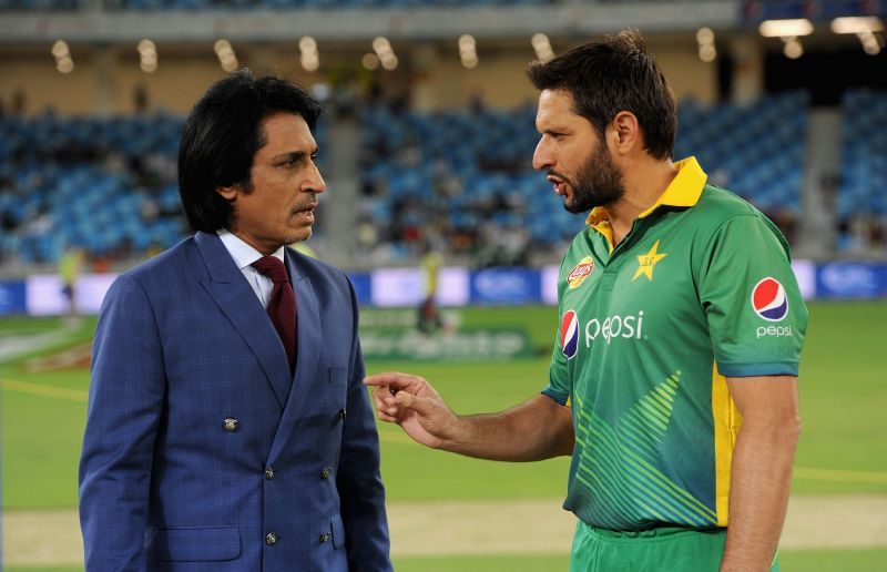 Ramiz Raja with former Pakistan cricket team captain Shahid Afridi