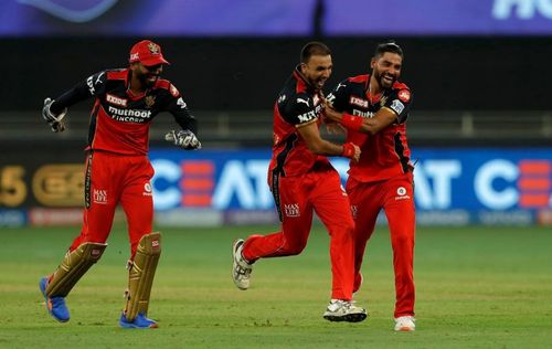 IPL 2021: Harshal Patel celebrates his hat-trick against Mumbai Indians.