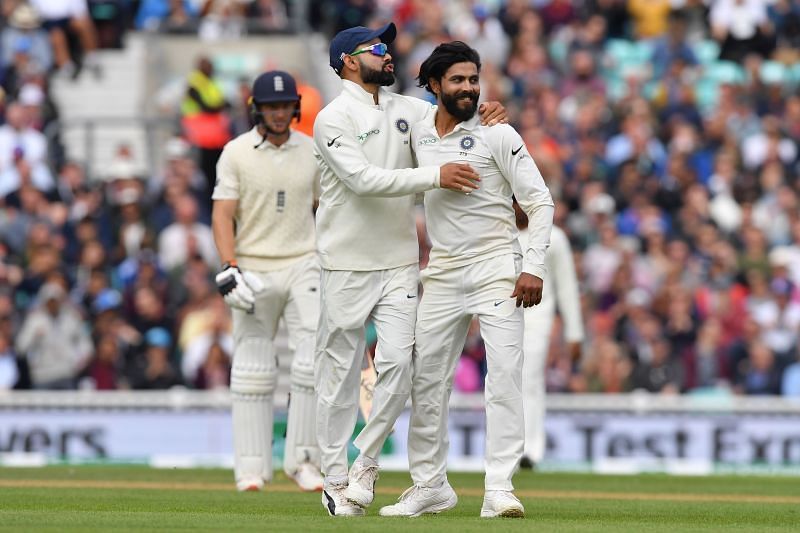 Left-arm spinner Ravindra Jadeja (right) with Virat Kohli