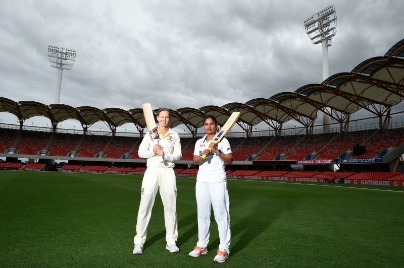 Meg Lanning poses with Mithali Raj ahead of the day-night Test.