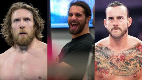 Bryan Danielson (L) and CM Punk (R) won't be happy with Seth Rollins' (M) tweet