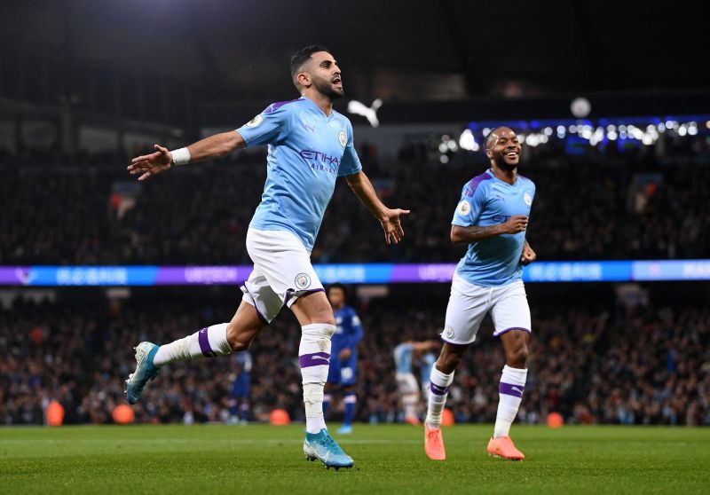 Mahrez (Left) scoring against Chelsea in the Premier League