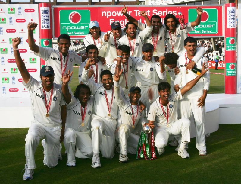 India celebrate a rare series win in England.