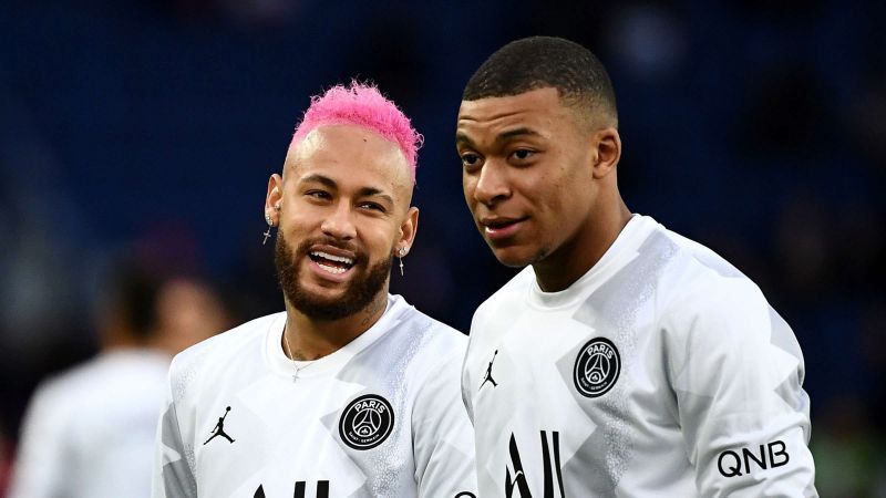 Paris Saint-Germain&#039;s Neymar Jr. and Kylian Mbappe